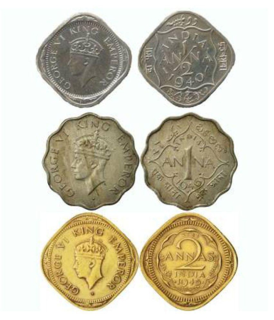 PE - British India Coins - 1 anna , 1/2 anna , 2 anna - Old Coins - Set O 3 Coins - Good For Collection - Used Condition