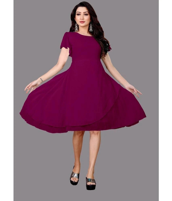 JASH CREATION Georgette Solid Knee Length Womens Fit & Flare Dress - Magenta ( Pack of 1 ) - None