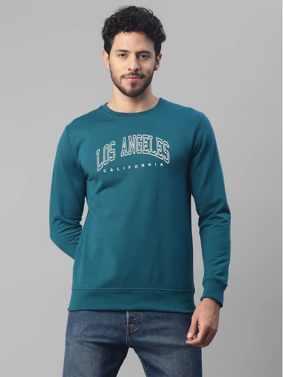 UrbanMark Men Regular Fit Printed Full Sleeves Round Neck Fleece Sweatshirt-Teal Blue - None