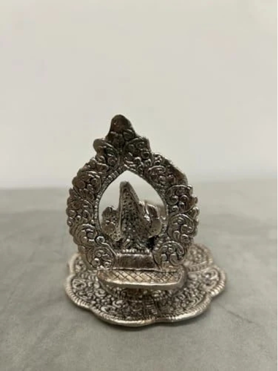 Aarna Creations Hand Crafted Metal Ganesha with Diya| Artistic and Decorative Diya Ganesha Idol in Antique Silver| Desk Idol Diya Ganesha