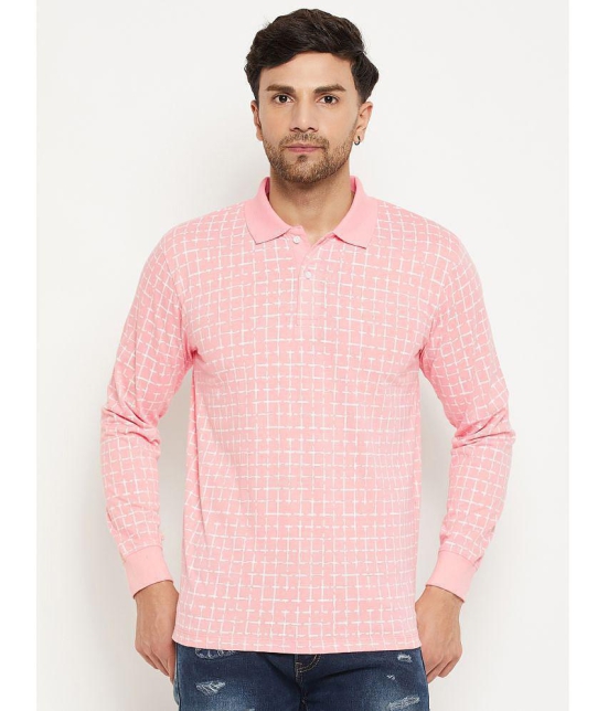 Wild West Cotton Blend Regular Fit Printed Full Sleeves Mens Polo T Shirt - Pink ( Pack of 1 ) - None