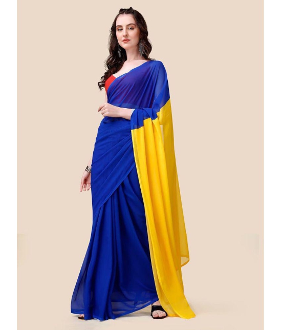 Rangita Women Colorblock Georgette Saree with Blouse Piece - Navy Blue - Navy Blue