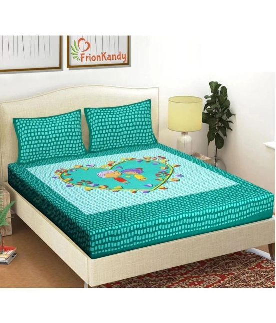 FrionKandy Living - Turquoise Cotton Double Bedsheet with 2 Pillow Covers - Turquoise