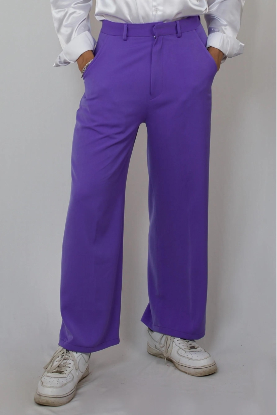 Solid non crease trousers-Purple / XS