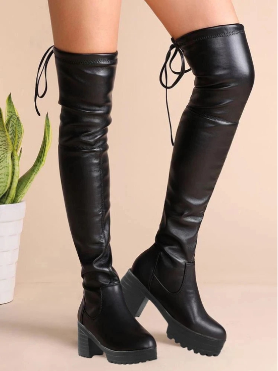 Shoetopia Black Womens Knee Length Boots - None