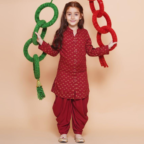 Arshia Fashions Red Rayon Girls Patiala Kurta Set ( Pack of 1 ) - None