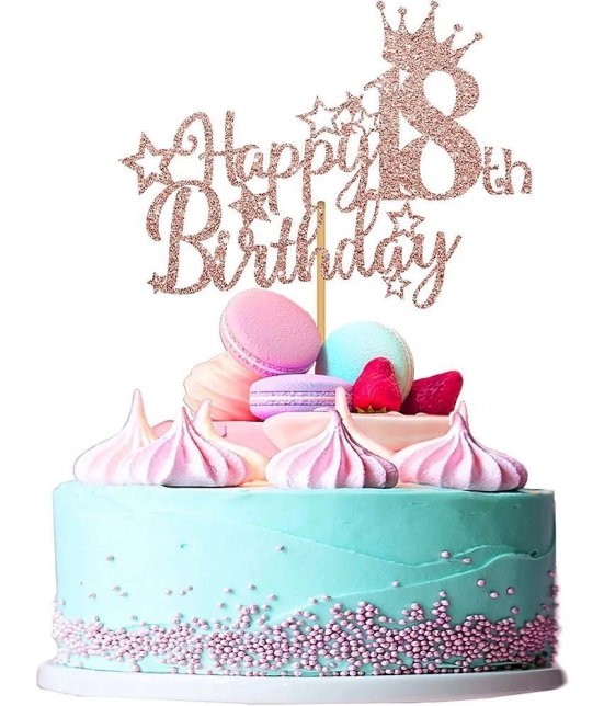 ZYOZI 18th Birthday Decorations for Girls, Glitter Rose Gold Happy 18th Birthday Cake Topper, 5.9x4.75 inch - Pink