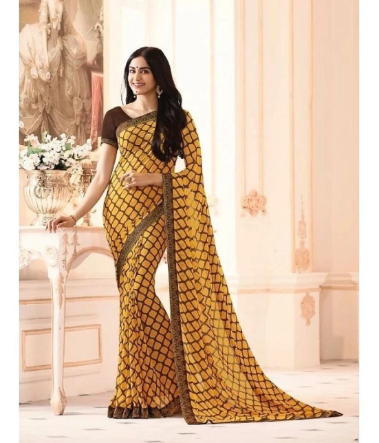 Gazal Fashions Georgette Printed Saree With Blouse Piece - Yellow ( Pack of 1 ) - Yellow