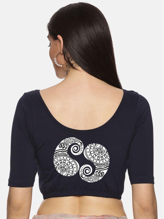 Women Back Printed Stretchable Blouse U021-Navy / 4X-Large