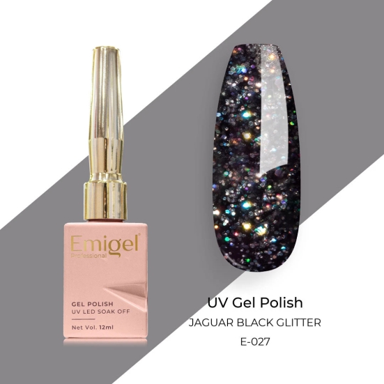 Emigel - UV Gel Polish - JAGUAR BLACK GLITTER - E027