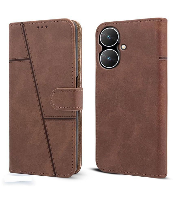 NBOX Brown Flip Cover Artificial Leather Compatible For Redmi 13C 5G ( Pack of 1 ) - Brown