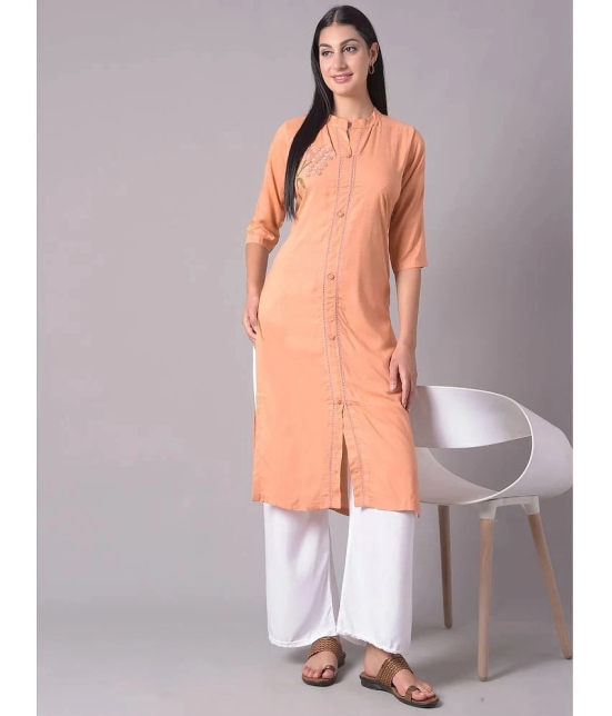 Dollar Missy Cotton Blend Embroidered Front Slit Womens Kurti - Orange ( Pack of 1 ) - None