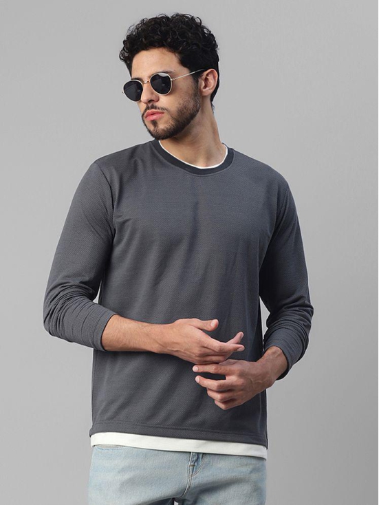 UrbanMark Regular Fit Solid Full Sleeves Mens T-Shirt - Grey ( Pack of 1 ) - None