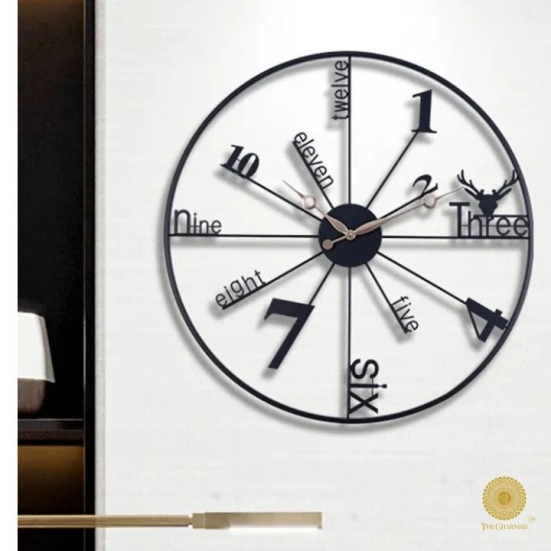 Number Sticks Wall Clock (24 Inches)-Black