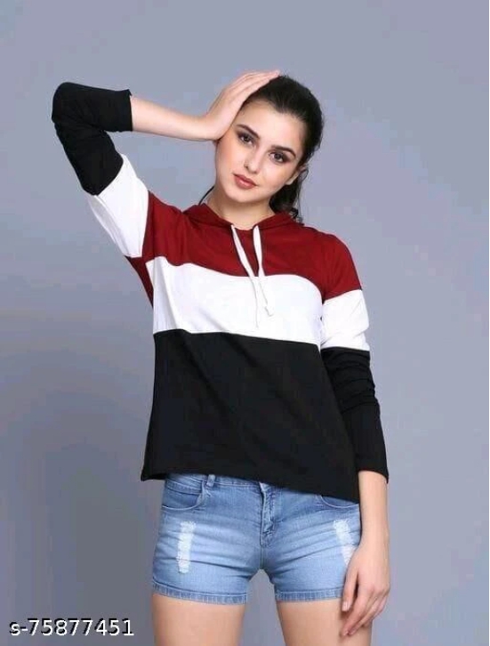 Women trendy full sleeve color block tshirt