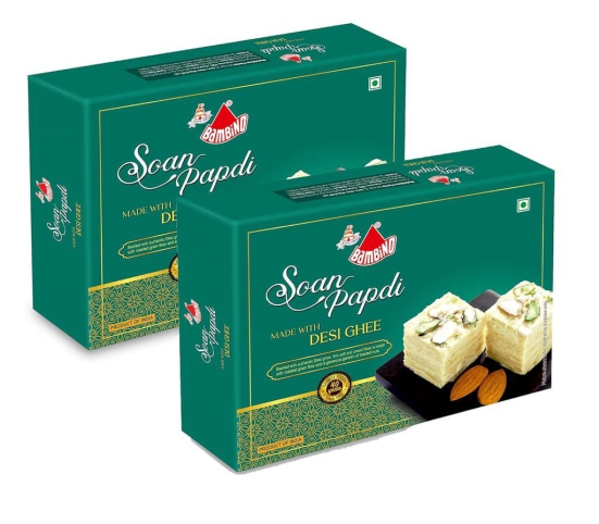 Bambino Desi Ghee Soan Papdi Badam 400 Gms I Each 200 Gms X Pack of 2 I Diwali Sweets