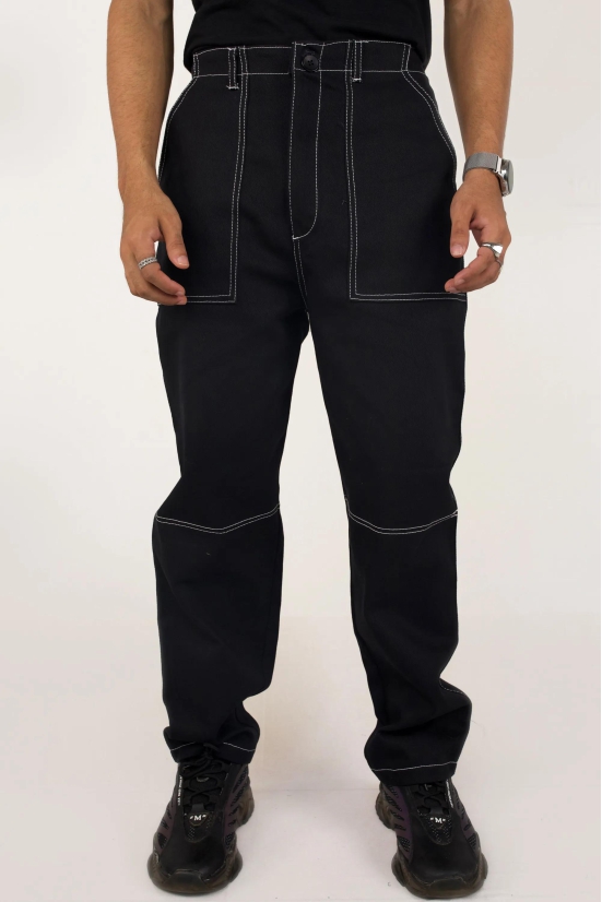 Overstitched twill jeans-Black / L