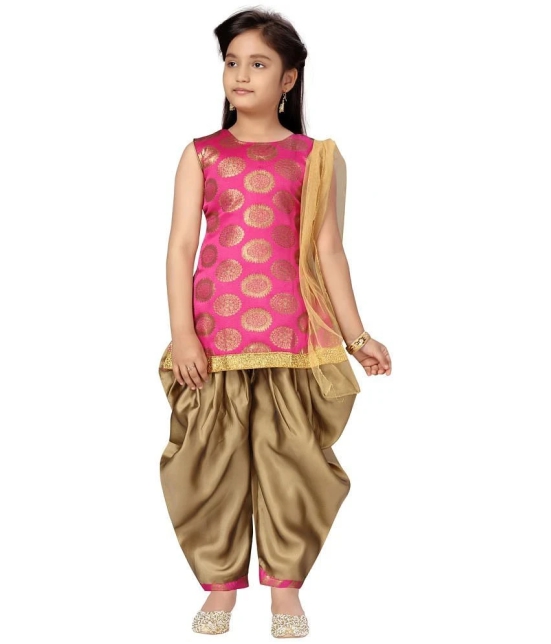 Aarika Girls Silk Patiala Kurta Set ( Pack of 1 , Pink ) - None