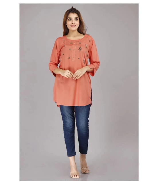 HIGHLIGHT FASHION EXPORT - Peach Rayon Womens Straight Kurti ( Pack of 1 ) - M