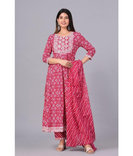 Doriya Cotton Blend Embroidered Kurti With Palazzo Women's Stitched Salwar Suit - Pink ( Pack of 1 ) - None