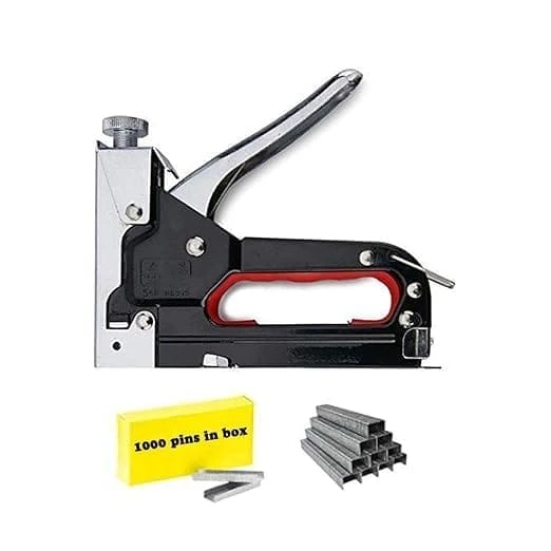 KIT & CO Heavy Duty Manual Stapler || Staple Gun Nailer Tacker with 1000 Staples Nails || 3 in 1 Shooting Stapler Gun Tracker Machine with Pins for Furniture Woodworking Stapler Tools