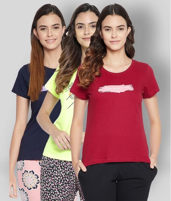 Clovia - Multicolor Cotton Womens Nightwear Night T-Shirt ( Pack of 3 ) - 3XL