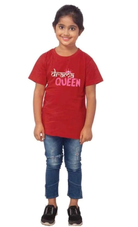 Girls Cotton Drama Queen Half Sleeve TShirt (Maroon) PID41466