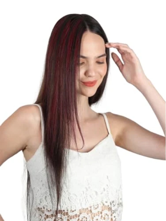 RefynHair Human Hair Extensions | Burgundy Color Clip-In Hair Streaks/Streax for Fashionable Looks! | Size 20 Inches | Pack of 1(Single Piece)