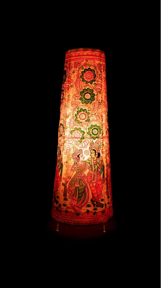 Exquisite Hand-Painted Paper Mache? Table Lamp with Traditional Indian Motif