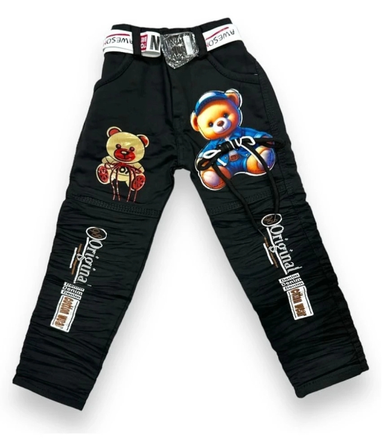 Kids Black Teddy Printed Cotton Jeans - None