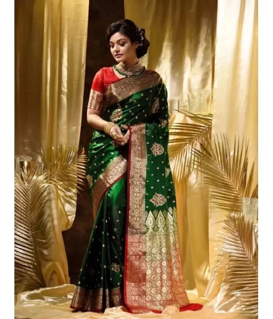 Apnisha Georgette Embellished Saree With Blouse Piece - Green ( Pack of 1 ) - Green