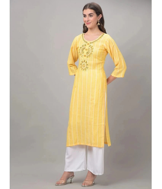 Dollar Missy Cotton Blend Striped Straight Womens Kurti - Yellow ( Pack of 1 ) - None