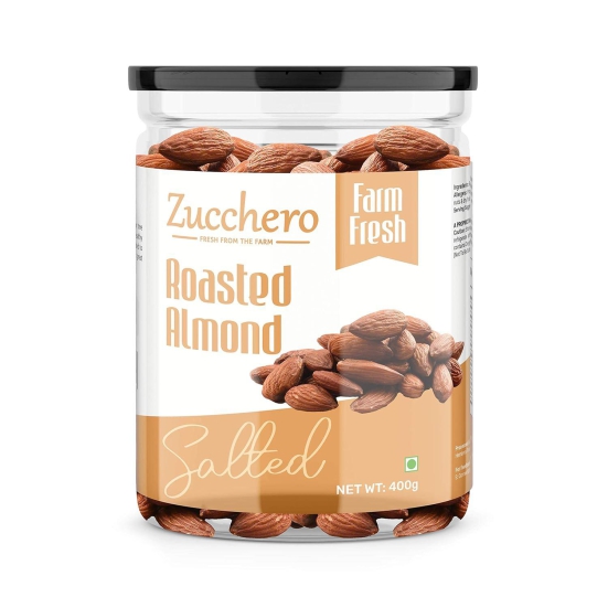 Zucchero Premium California Roasted Almond, Lightly Salted, 400g - Protein Rich| Oil-Free Roasting |Slow baked Nuts | Earthy Flavour | No Oil