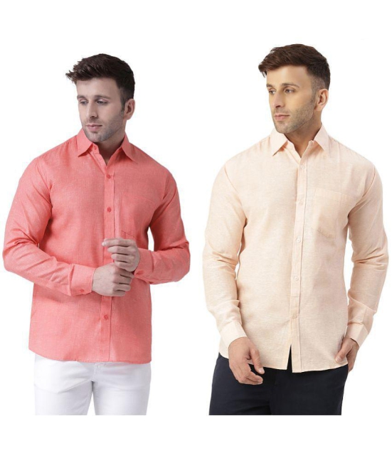 KLOSET By RIAG 100% Cotton Regular Fit Self Design Full Sleeves Men's Casual Shirt - Peach ( Pack of 2 ) - None