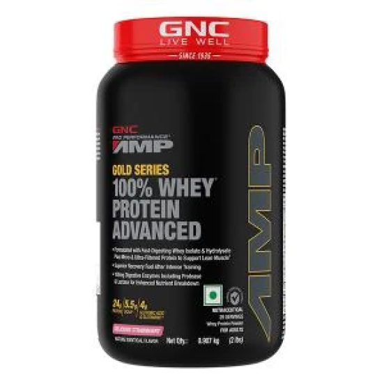 GNC AMP Gold 100% Whey Protein Advanced Delicious Strawberry Powder 2 lbs