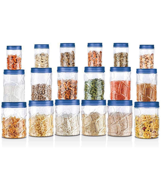 Milton Vitro Plastic Pet Storage Jar and Container, Set of 12 (4 pcs x 270 ml Each, 4 pcs x 665 ml Each, 4 pcs x 1.24 ltrs Each), Red Wine - Blue