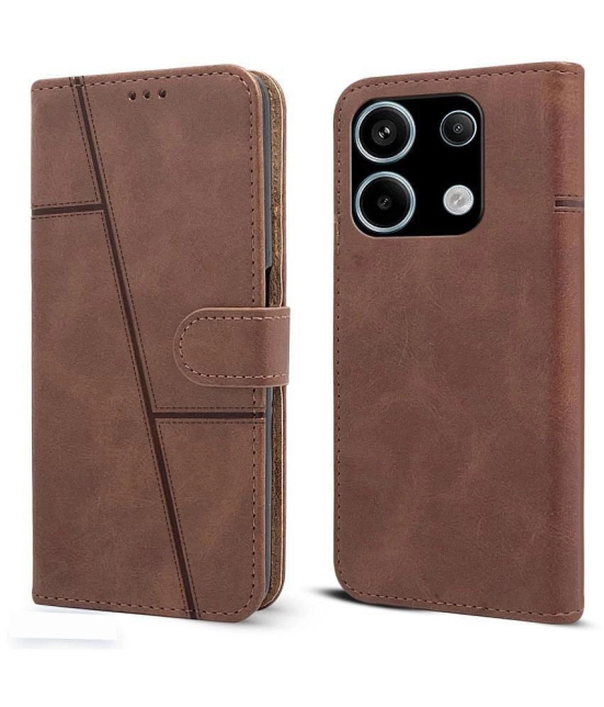 NBOX Brown Flip Cover Artificial Leather Compatible For Xiaomi Redmi Note 13 5G ( Pack of 1 ) - Brown