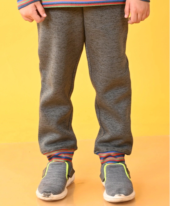 DARK GREY MELANGE FLEECE MULTICOLOR RIB JOGGER - GREY-10-12 YEARS / 1N / GREY