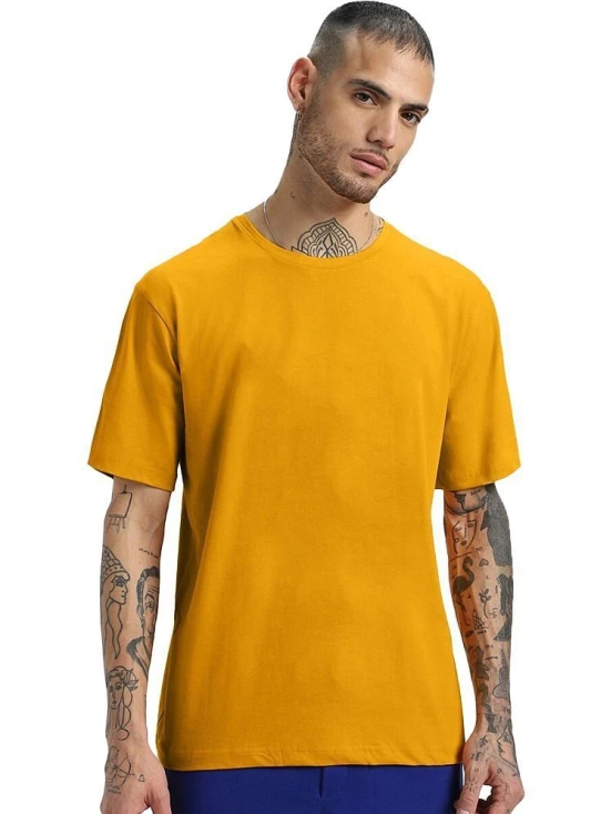 Leotude Cotton Blend Oversized Fit Solid Half Sleeves Mens Round T-Shirt - Yellow ( Pack of 1 ) - None