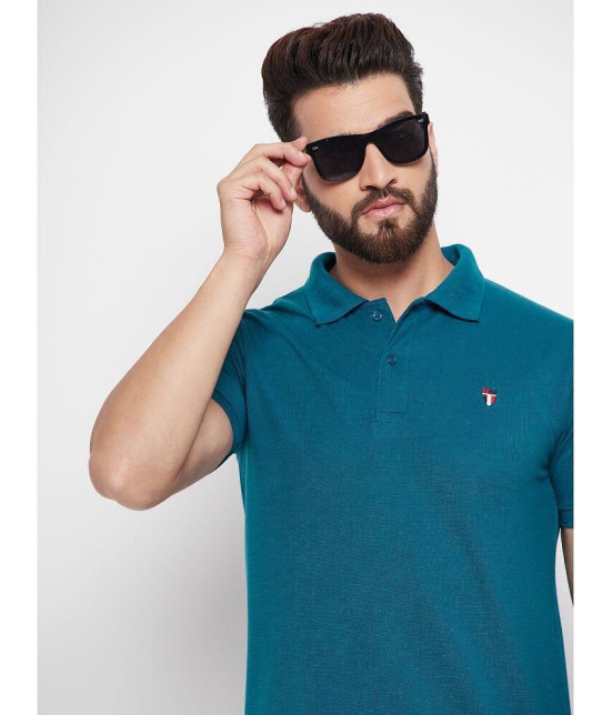 MXN - Teal Blue Cotton Blend Regular Fit Men's Polo T Shirt ( Pack of 1 ) - None