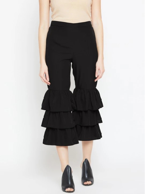 Women Black Loose Fit Solid Culottes