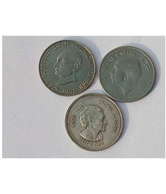 50 Paise 3 Coin - Commemorative Coins Indira Gandhi , Jawaharlala Nehru , Mahatma Gandhi - Multi