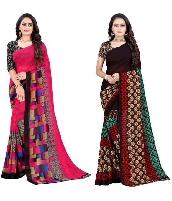 LEELAVATI - Multicolor Georgette Saree With Blouse Piece ( Pack of 2 ) - Multicolor