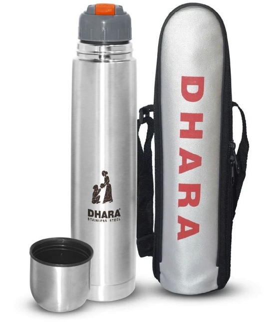 Dhara Stainless Steel Silver Water Bottle 1000 mL ( Set of 1 ) - Silver