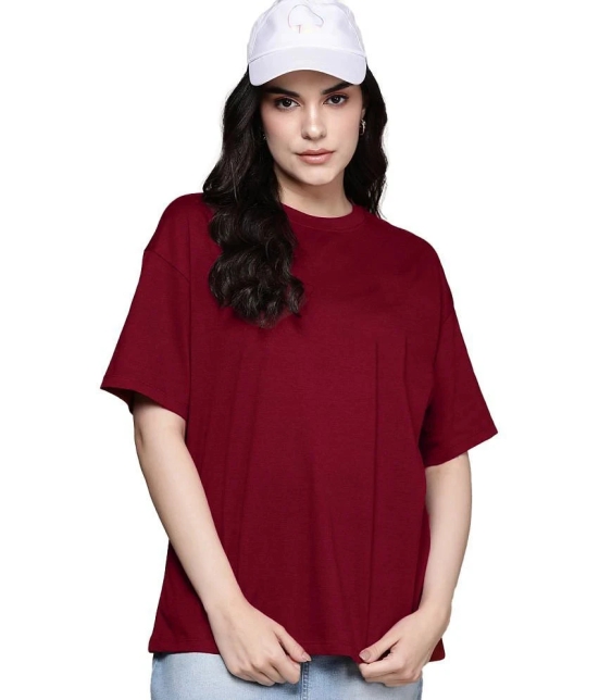 Leotude Maroon Cotton Blend Oversized Womens T-Shirt ( Pack of 1 ) - None