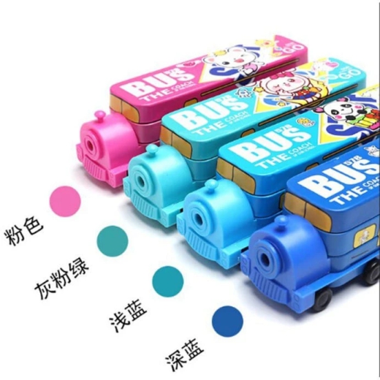 Cartoon Train Shape Pencil Case with Wheels