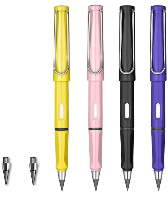 4Pcs Pen Shape Pencil Everlasting Pencil Inkless Pencils Eternal Portable Reusable Erasable Infinite Replaceable Graphite Nib Birthday Party Return Gift for Kids