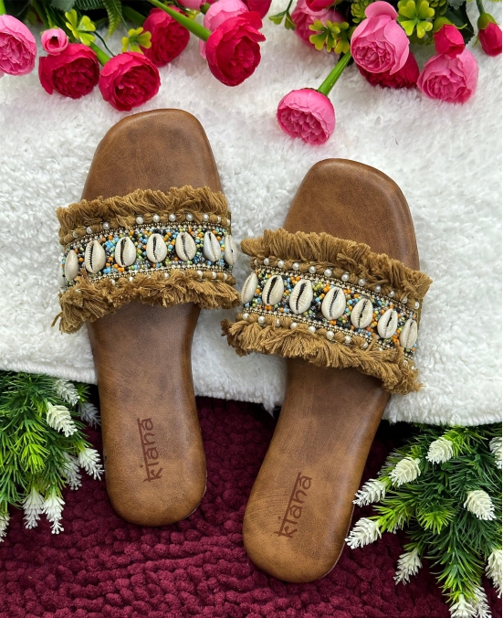 Earthly Threads: Brown Threaded Flat Heel Sandals - A Fusion of Comfort and Bohemian Elegance for Women-41