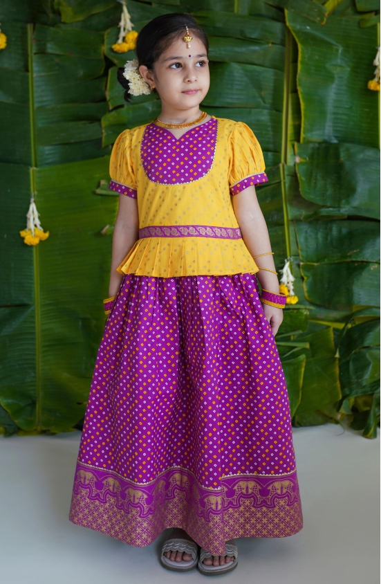 Girl Bandhani Pattu Pavdai-Purple 7Y