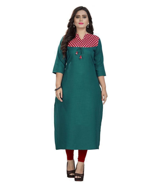 Rangrasiya - Green Cotton Women's Straight Kurti ( Pack of 1 ) - XL